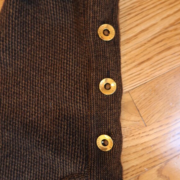 GUCCI camel hair knit sweater brown black gold logo buttons S ITALY office lux - Picture 4 of 11